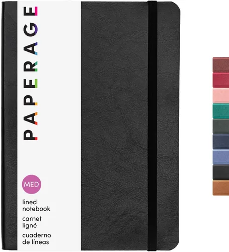 PAPERAGE - Libreta de rayas con tapa blanda (color negro), 160 páginas, cuaderno de reglas universitarias de tamaño mediano, 5.6 x 7.9 pulgadas -