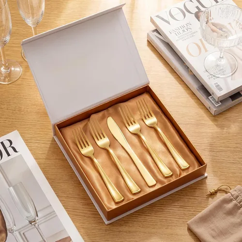 Miniatura 6 de Liacere 200 tenedores de plástico dorados, pesados, tenedores resistentes de 7.4 pulgadas, cubiertos de plástico dorado perfectos para fiestas