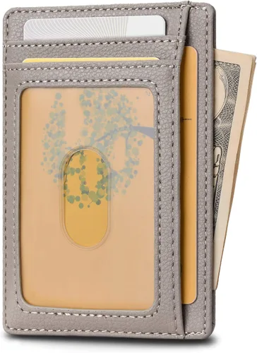 Miniatura 2 de Buffway - Cartera delgada minimalista de cuero con protección RFID para hombre y mujer