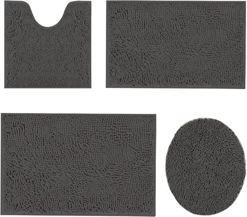 Miniatura 26 de Juego de alfombras de baño de 3 piezas, tapetes de baño para baño antideslizantes, alfombras de baño de felpilla gruesa, suaves y absorbentes, juego