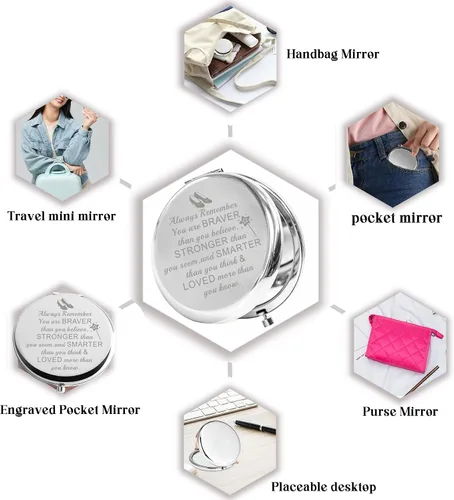 Miniatura 2 de BAUNA Always Remember You are Braver Than You Believe - Espejo de maquillaje de bolsillo inspirador para mujer (color acero con espejo en ancho)