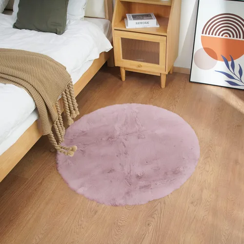 Miniatura 21 de Ghouse Alfombra ultrasuave de pelo sintético de conejo, alfombras lavables a máquina para dormitorio, alfombras esponjosas para sala de estar, Blanco