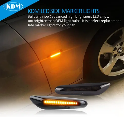 Miniatura 4 de KDM Luces LED de marcador lateral para guardabarros para BMW E90 E91 E92 E93 E46 E60 E61 E81 E82 E87 E88 E83 X3 E84 X1 325i 328i 335i 330i, señal