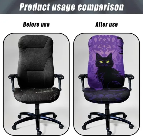 Miniatura 4 de Funda para silla de oficina de gato negro con brazos, elástica, a prueba de mascotas, antideslizante, todo en uno, decoración de escritorio de gato