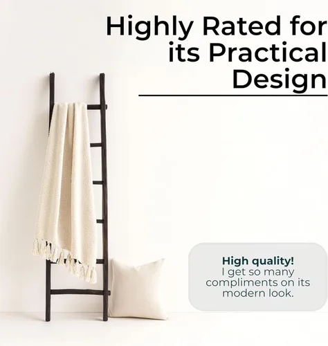 Miniatura 6 de Escalera de madera rústica para decoración del hogar, estante de almacenamiento estilo granja para mantas, toallas y accesorios, escalera decorativa