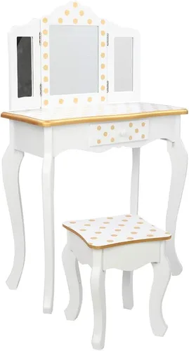 Miniatura 8 de Juego de tocador rosa para niños, juego de mesa y silla de maquillaje de madera para niñas pequeñas, tocador de princesa para niños, tocador