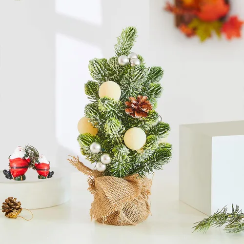 Miniatura 13 de Decoración Navideña Árbol de Navidad pequeño con luces - Mini árbol de Navidad artificial de mesa iluminado con adornos navideños gnomos
