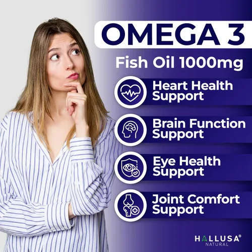Miniatura 7 de HallOmega3 Suplemento de aceite de pescado Omega 3, 1000 mg de aceite de pescado con 800 mg de omega-3, incluyendo EPA y DHA, apoyo