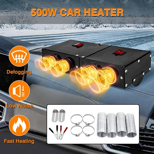 Miniatura 2 de MASO Calentador de coche de 12 V, 500 W, descongelador, kit de calentador de coche de alta potencia, ventilador de calentamiento rápido