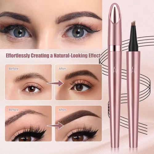 Miniatura 5 de Microblading - Lápiz de cejas 3D de 4 puntas, resistente al agua, de larga duración, con efecto de maquillaje natural para todo el día (negro)