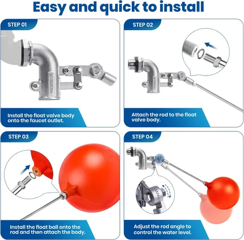 Miniatura 7 de Válvula de flotador de acero inoxidable de 1/2 pulgada – Control de nivel de agua automático de acero inoxidable 304 de servicio pesado, brazo