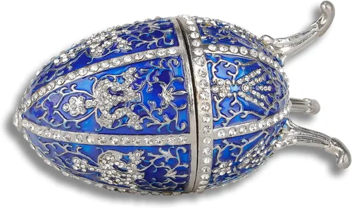Miniatura 2 de Huevo de Faberge azul con más de 600 mini cristales de diamantes de imitación esmaltados de Faberge, cajas de joyería decorativas con bisagras