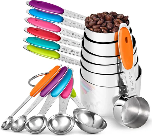 U-Taste Juego de cucharas medidoras: acero inoxidable 18/8, 12 piezas, apilables, cocina, cocina, cocina, juego de cucharas medidoras de alimentos,
