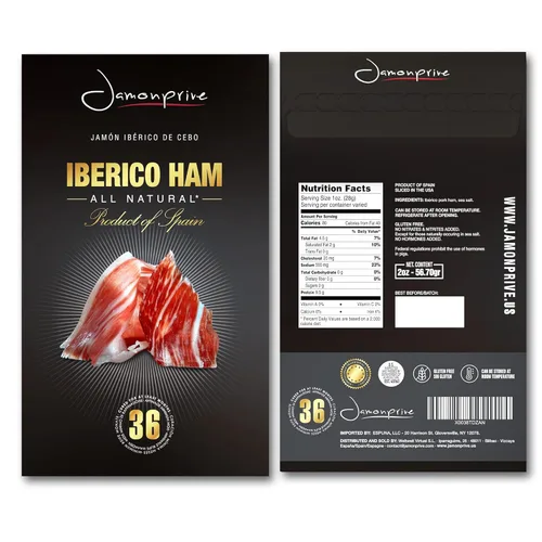 Miniatura 2 de Jamón ibérico español en rodajas (2 onzas) Jamonprive – Jamón español ibérico alimentado con pasto (Pata Negra) sin nitratos ni nitritos, todo