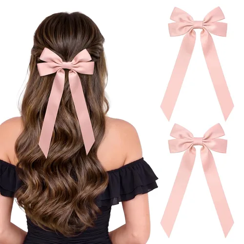Miniatura 10 de Lazos de satén sedoso y pinzas de cocodrilo, soportes para cola de caballo de cinta negra, accesorios para el cabello para mujeres, niñas, niños