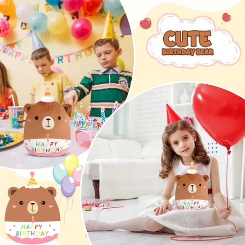 Miniatura 4 de Peluche de oso de peluche de cumpleaños de 8 pulgadas, juguetes de peluche de oso de peluche de cumpleaños suave, decoración de fiesta para niños