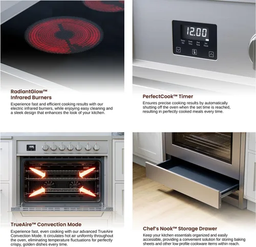 Miniatura 4 de Rangaire RRE361TS Cocina Eléctrica de 36" con Horno y Temporizador - Acero Inoxidable, Quemadores de Estufa Infrarrojos, Convección Verdadera
