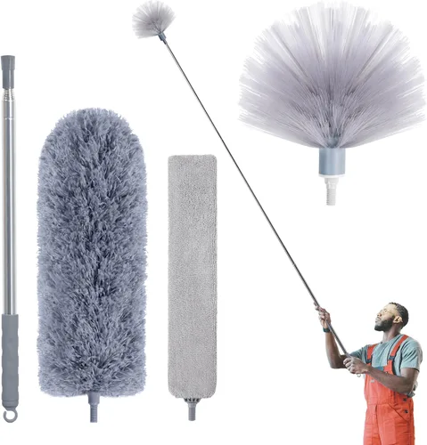 Miniatura 10 de IVYROLL Plumero de telaraña con poste de extensión, cepillo de telaraña y kit de limpieza de techo, limpiador de plumas de microfibra de 100