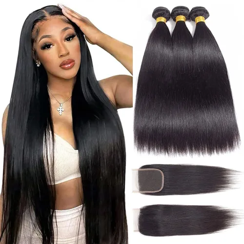 Miniatura 19 de Extensiones de cabello humano lacio 12A con cierre de encaje HD de 5 x 5 (16, 18, 20 + 14 pulgadas), tejido de cabello humano virgen brasileño 100%