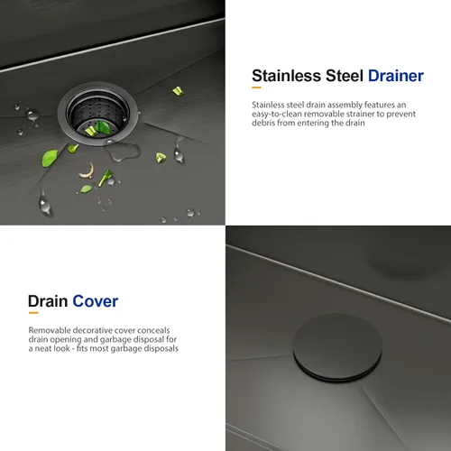 Miniatura 8 de Dcolora Fregadero de Cocina Negro de 25 Pulgadas Drop In, Fregadero de Estación de Trabajo de Acero Inoxidable Negro Nano-PVD de Un Solo Tazón
