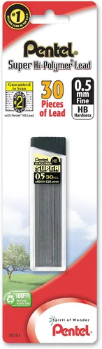 Miniatura 2 de Pentel Recambio de minas Super Hi-Polymer 0.5mm fino, HB, 30 piezas de minas (C15BPHB-K6)