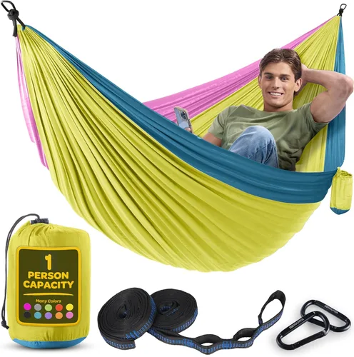 Miniatura 16 de Hamaca Duradera con Capacidad de 500 lb, Silla Hamaca de Camping de Nylon - Tamaños Doble o Individual con Correas para Árboles y Bolsa de Verde