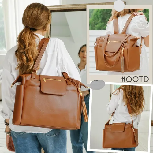 Miniatura 2 de Omanmoli Bolsa de Pañales Tote de Cuero Mochila Bolsa de Pañales Grande Bolsa para Bebé 14 Bolsas Organizadoras de Pañales, Almohadilla Cambiadora