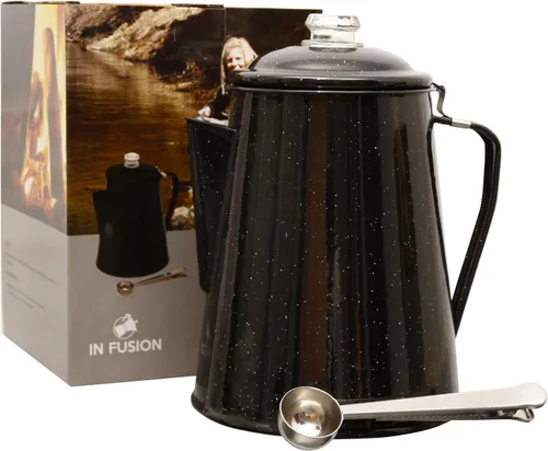 IN FUSION Caldera de camping con revestimiento de esmalte y tapa de vidrio para mochileros, camping, cocina, sobre estufa y olla hace que 12 tazas