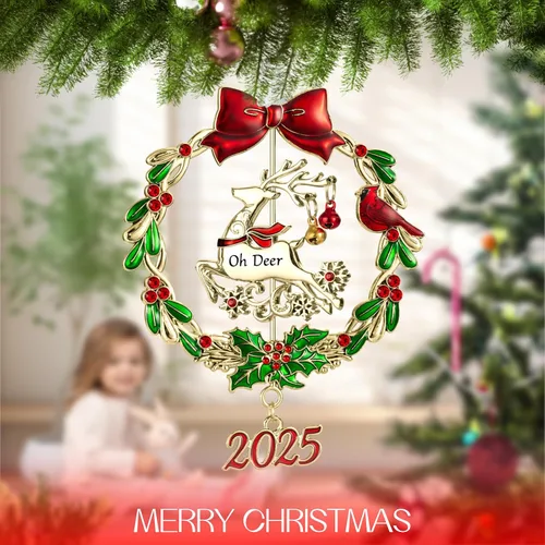 Miniatura 5 de Adorno para árbol de Navidad de metal plateado colgante, diseño giratorio, encanto decorativo festivo, regalo conmemorativo (2025 Ciervo y Dorado)