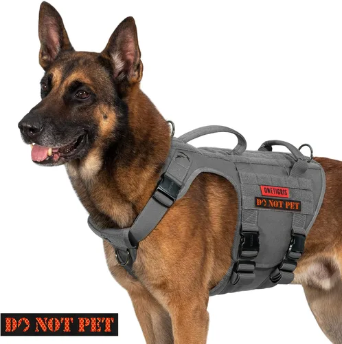Miniatura 11 de OneTigris Arnés táctico para perro grande, 5 correas de metal con hebilla sin tirones, con paneles de gancho y bucle, chaleco militar resistente