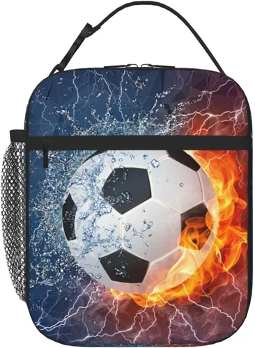 Miniatura 8 de Lonchera Deportiva con Estampado de Fútbol, Bolsa de Almuerzo Aislada Azul para Niños, Adolescentes, Niños y Niñas, Bolsa de Almuerzo Reutilizable