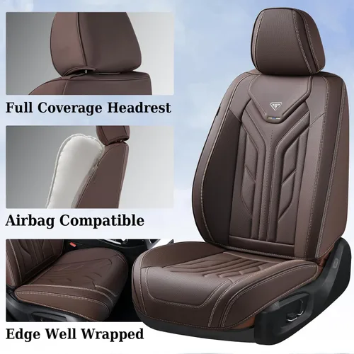 Miniatura 4 de Coverado Juego completo de fundas de asiento de automóvil, protectores de asiento de automóvil, fundas de asiento de cuero para automóviles, Café