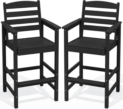 Miniatura 11 de SERWALL Juego de 2 sillas Adirondack altas Adirondack de gran tamaño, taburetes de bar con altura de barra para exteriores, juego de sillas