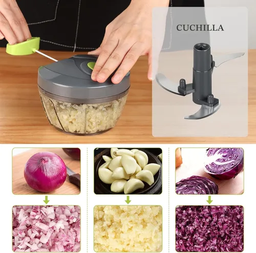 Miniatura 2 de Picador manual de alimentos, cortador de verduras, picador con cordón para cebollas, frutas y nueces, duradero, material seguro para alimentos sin
