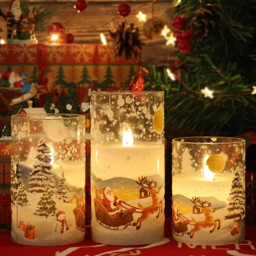Miniatura 4 de Eldnacele Vela de cristal sin llama de Papá Noel con temporizador remoto, funciona con pilas, velas LED parpadeantes, paquete de 3 velas de Navidad
