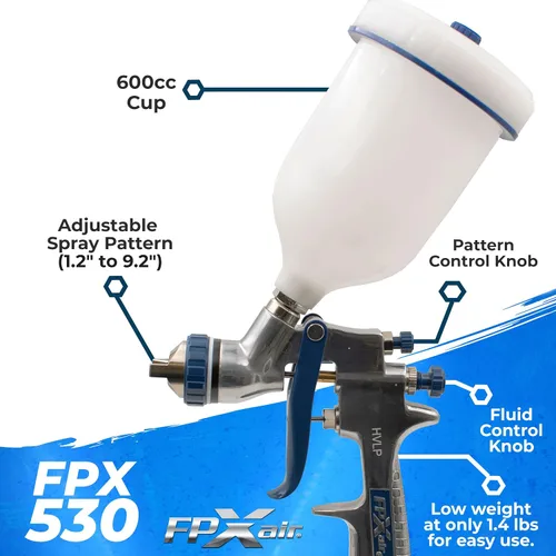 Miniatura 3 de FPXAIR Pistola de pulverización HVLP de alimentación por gravedad: FPX-530, pistola de pintura en aerosol, mejoras para el hogar y herramienta