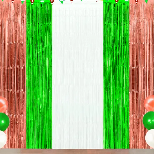 Decoración de Cumpleaños de Fútbol, Telón de Fondo de Flecos de Papel de Aluminio Verde Marrón Blanco, Cortinas de Serpentinas de Oropel para