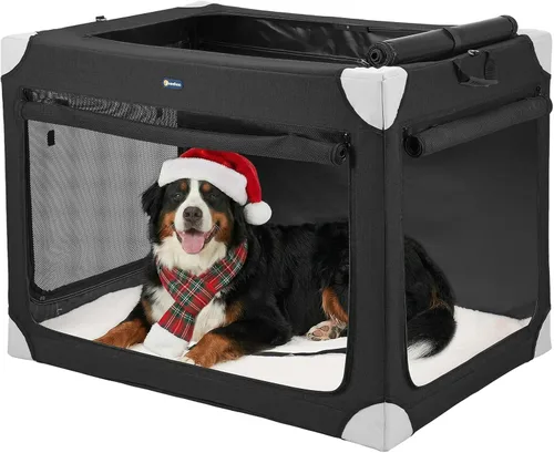Miniatura 12 de Veehoo Jaula grande para perros para interiores y exteriores, portátil, plegable, para perros, 42 pulgadas, suave, plegable, con ventanas de malla