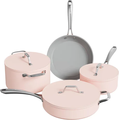 Miniatura 9 de CIARRA Juego de utensilios de cocina antiadherentes, juego de ollas y sartenes de cerámica con tapa, juego de cocina no tóxico, sin PTFE ni PFOA