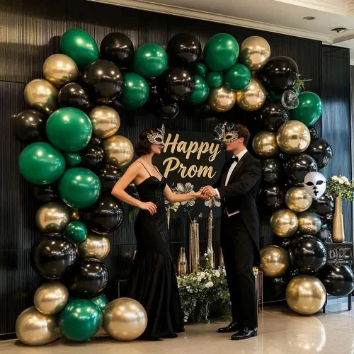 Miniatura 7 de Guirnalda de globos de color negro, verde y dorado, doble relleno, globos verde oscuro, kit de arco de globos negros y dorados para graduación