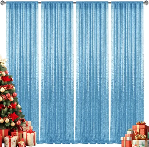 Miniatura 52 de 2 paneles de cortinas de fondo de lentejuelas verdes de 8 pies, cortinas de fondo de fotografía con purpurina para decoración de Navidad, boda
