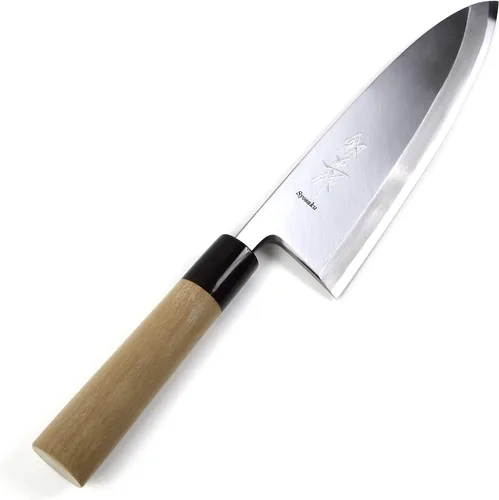 Miniatura 8 de Cuchillo de chef japonés para sushi Shiroko (acero blanco), mango de madera de magnolia en forma de D, Deba 6.5 pulgadas (6.496 in)