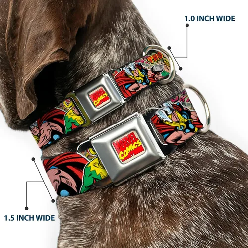 Miniatura 2 de Buckle-Down Collar de perro con hebilla de cinturón de seguridad, postura de Thor & Loki/cómics retro apilado, 1 pulgada de ancho, se adapta a