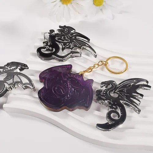 Miniatura 3 de Paquete de 2 moldes de resina para llavero de dragón, 9 cavidades cada una, múltiples estilos, colgante, moldes de silicona de fundición de resina
