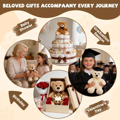 Miniatura 7 de 3 piezas de oso de peluche de 13.5 pulgadas, suave, de peluche, a granel, lindos juguetes de peluche para niños, baby shower, cumpleaños