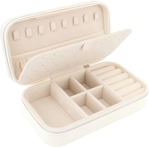 DesignSter Joyero de viaje, estuche portátil de piel sintética, pequeñas cajas de joyería para regalos, organizador de joyas de viaje para mujeres,
