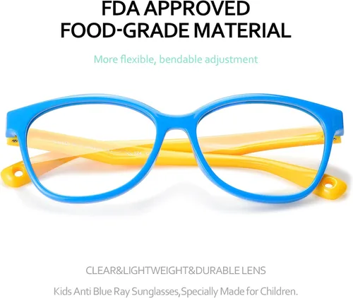 Miniatura 4 de Gafas de luz azul para niños y niñas con bonita funda de automóvil, protección UV400, antirayos azules, edades de 3 a 12 años Caso amarillo azul