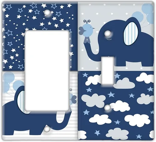 Miniatura 7 de Placa decorativa para interruptor de pared, elefante bebé en placa de interruptor de decoración azul, linda ilustración perfecta para habitación