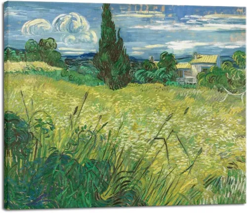 Miniatura 10 de Wieco Art Green Field 1889 - Lienzo decorativo clásico de Van Gogh, arte de pared estirado listo para colgar para decoración de oficina en casa