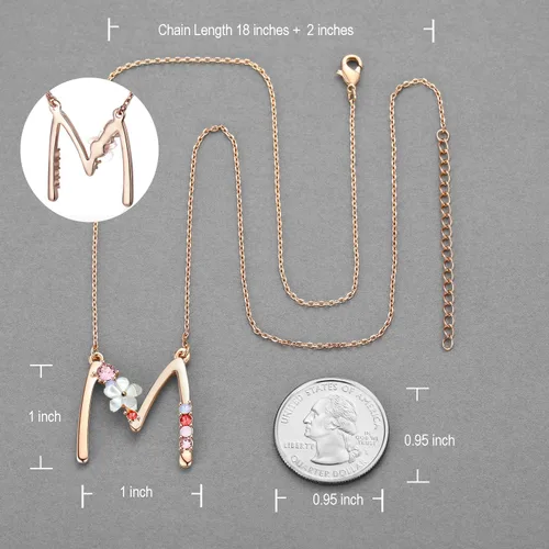 Miniatura 4 de Collar Gemmance de flor, con inicial, de amatista, rosa, rubí rojo, ópalo azul, perla sintética, con nombre, de joyería, hecha con cristales